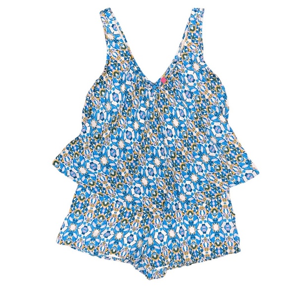 Tracy Reese Pants - Anthropologie TRACY REESE Romper Size Small Blue Abstract Flowy Sleeveless